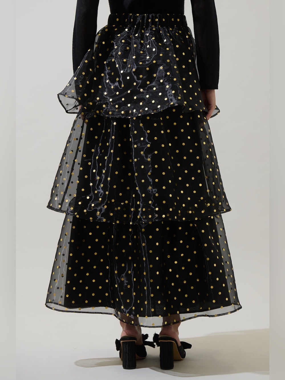 Sugar Lips NWT Tiered Black Maxi Skirt with Gold Polka Dots - Picture 5 of 16